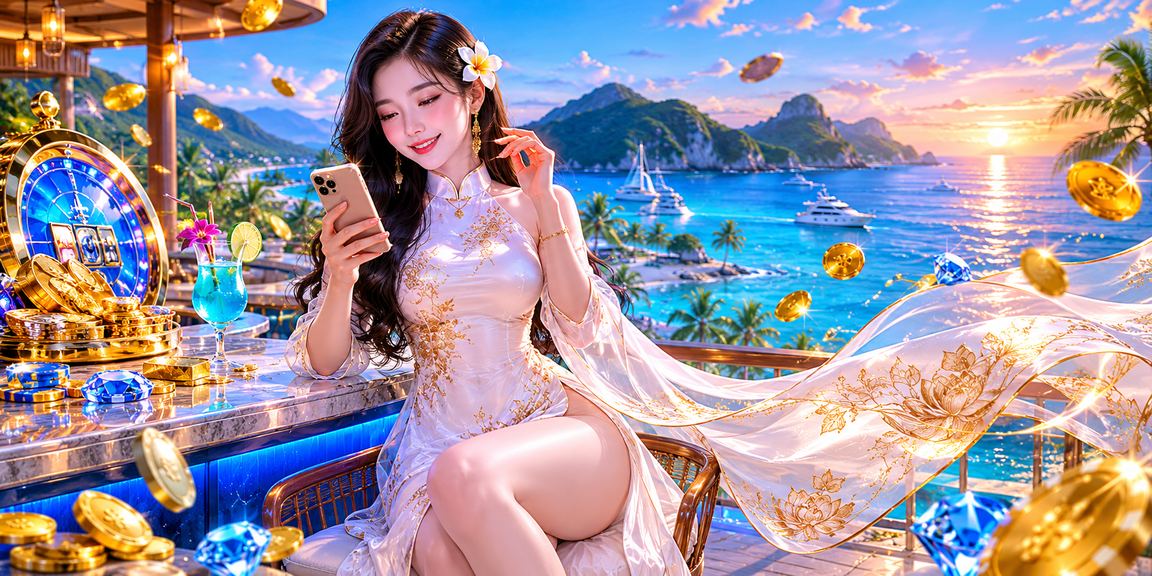 Người phụ nữ mặc áo dài sử dụng điện thoại đặt cược tại Côn Đảo